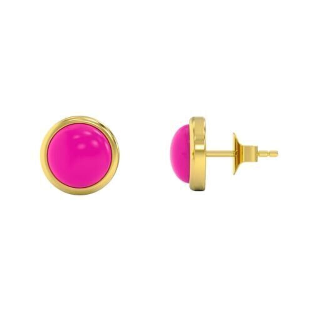 3855 Pink Fuscia Chalcedony Stud Earrings in Round Shape - 18K Gold Plated